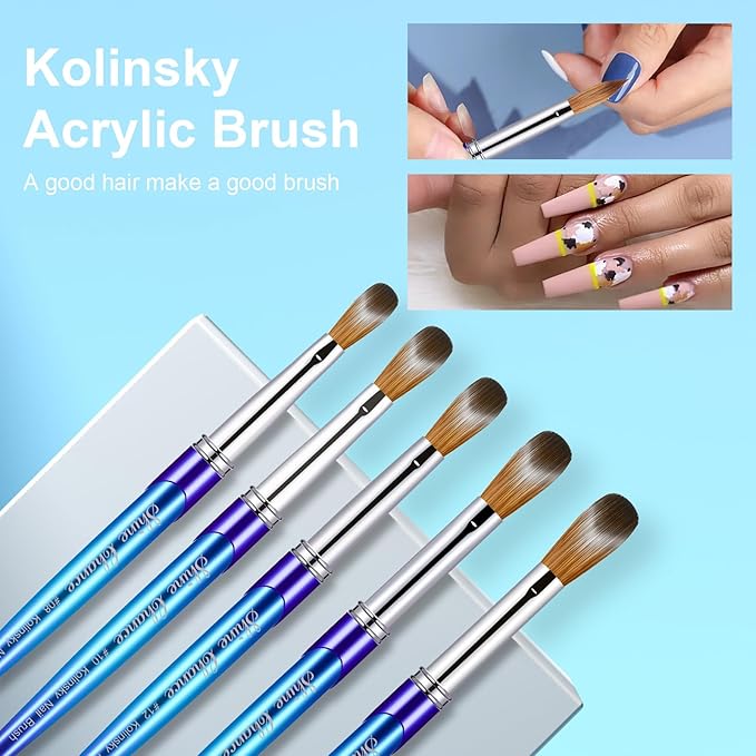 Acrylic Nail Brush - Size 12, 100% Pure Kolinsky Sable 3D Art Nail Brush & Application Tool - Gradient Blue Handle