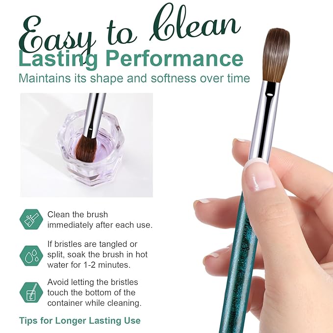 Acrylic Nail Brush Size #16, 100% Pure Kolinsky Nail Art Brushes for Acrylic Application, Sturdy Starry Handle Oval Shaped Nail Design Tools for Professional Manicure DIY, Green