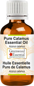 Greenwood Essential Calamus Essential Oil (Acorus Calamus) Pure | Non-Sticky | Non-Greasy | Lightweight | Men & Women | All Skin Types | Steam Distilled 10ml (0.33 oz)