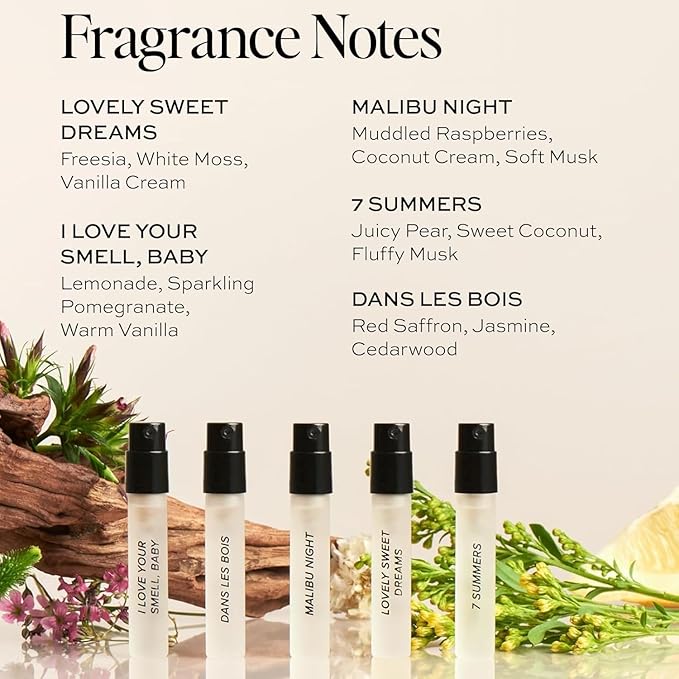 Dime Beauty Perfume Sampler, Hypoallergenic, Clean Perfumes, Eau de Toilette For Women (Set of 5, 2 ml)