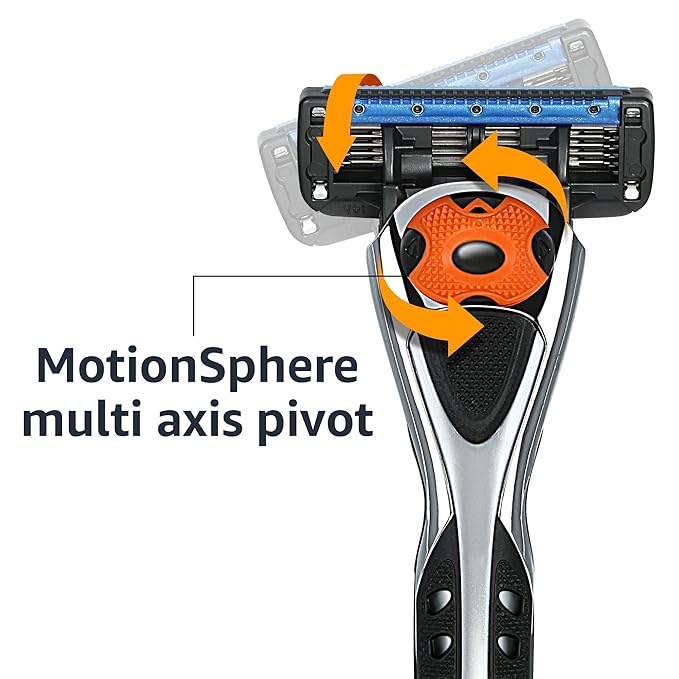 Amazon Basics 5-Blade MotionSphere Men's Razor with Dual Lubrication and Precision Trimmer, 17 Piece Set, 1 Handle & 16 Cartridges, Black