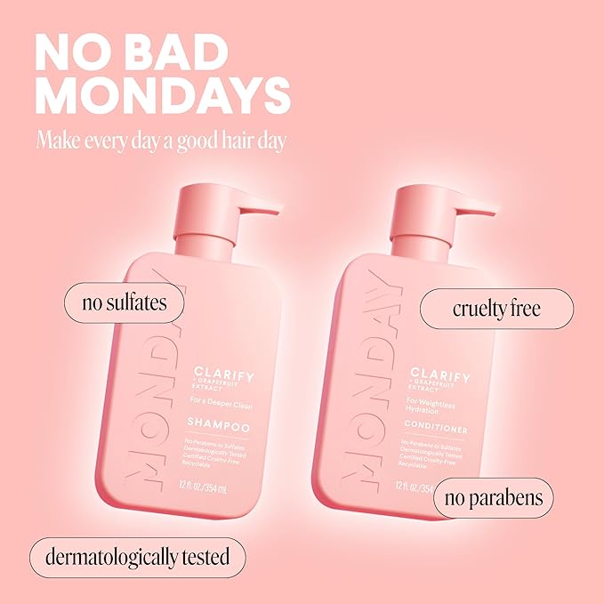 MONDAY HAIRCARE Clarify Shampoo and Conditioner Set 12 oz for Oily Hair Made with Grapefruit Extract, Coconut Oil, Shea Butter, Vitamin E and Pro-Vitamin B5