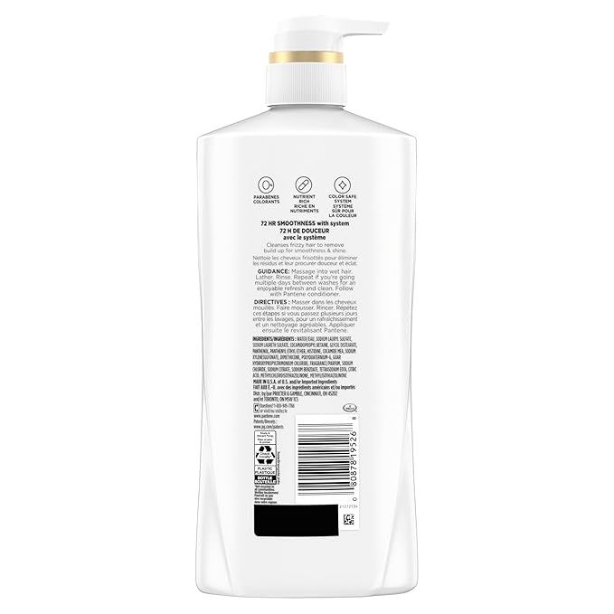 Pantene Shampoo & Conditioner Set, Smooth and Sleek - Frizz Control with Antioxidants, Nourishing for All Hair Types - Curly, Dry, Color-Treated, 52.8 Oz Total + Miracle Rescue Shot (0.5 Oz)