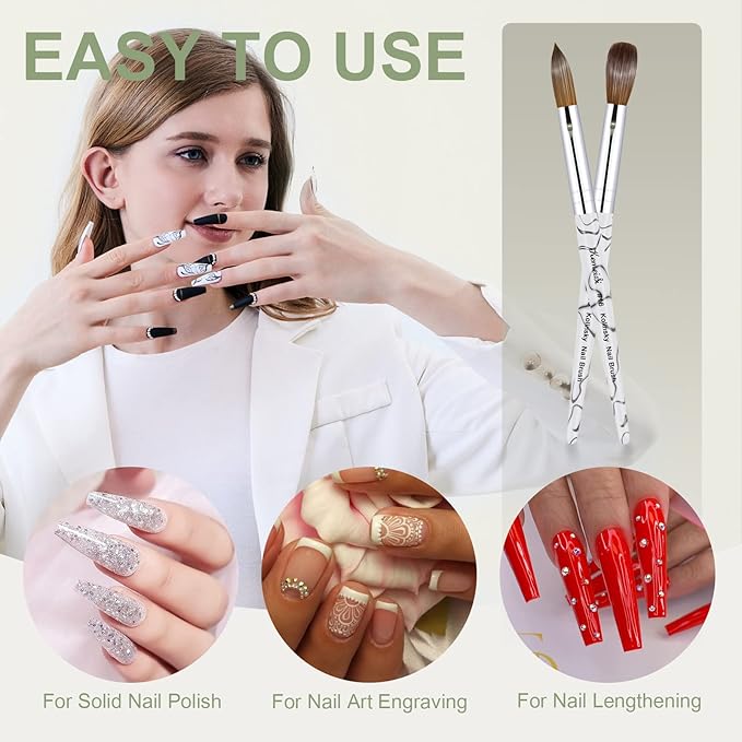 Acrylic Nail Brush Size 16,KEMEISI 100% Pure Kolinsky Nail Art Brushes Sturdy Marble Handle Oval Shaped Acrylic Powder Nail Design Tools for Professional Manicure DIY Home Salon (White)