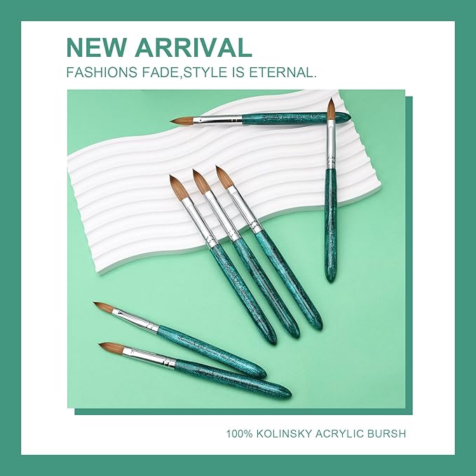 Acrylic Nail Brush Size #18, 100% Pure Kolinsky Nail Art Brushes for Acrylic Application, Sturdy Starry Handle Oval Shaped Nail Design Tools for Professional Manicure DIY, Green