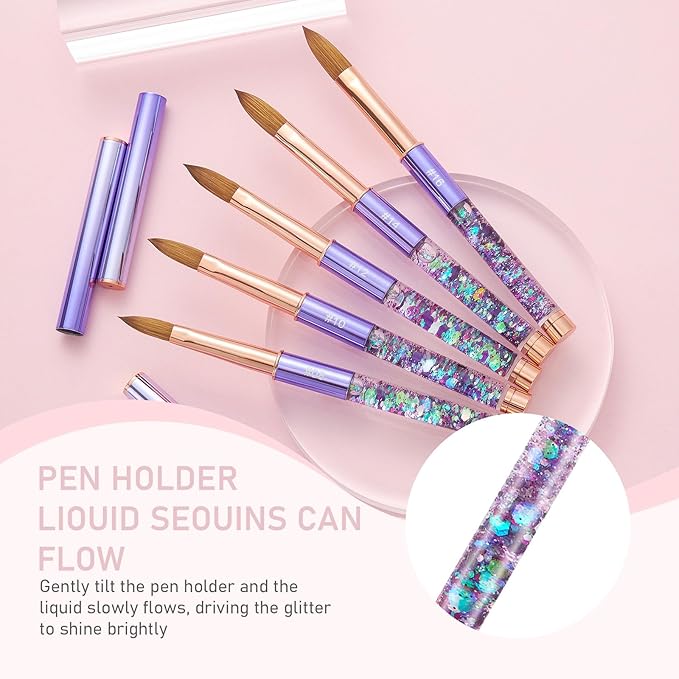 Acrylic Nail Brush Size #10, KEMEISI 100% Pure Kolinsky Nail Art Brushes Sturdy Handle Oval Shaped Acrylic Powder Nail Design Tools for Professional Manicure DIY Home Salon (Purple)