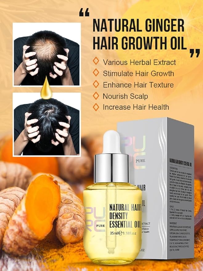 PURC Natural Hair Density Essential Oil,PURC Oil for Hair Growth,Natural Hair Regrowth Serum for Women & Men-35 ML(2 PCS)