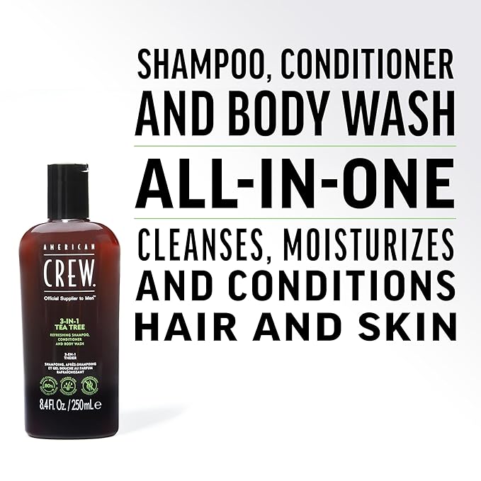 American Crew Shampoo, Conditioner & Body Wash for Men, 3-in-1, Gift for Men, Tea Tree Scent, 33.8 Fl Oz