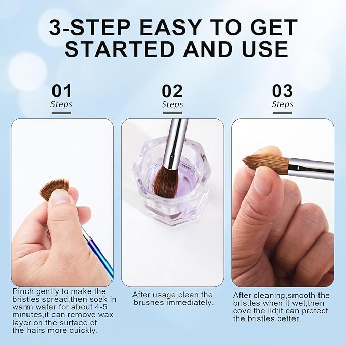 Acrylic Nail Brush Size 14, 100% Pure Kolinsky 3D Art Nail Brush with Gradient Blue Handle, Art Design Powder Nail Brush Pen for Nails Extension & Carving, Acrylic Application Tools