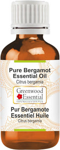 Greenwood Essential Bergamot Essential Oil (Citrus bergamia) Pure | Non-Sticky | Non-Greasy | Lightweight | Men & Women | All Skin Types | Steam Distilled 15ml (0.50 oz)