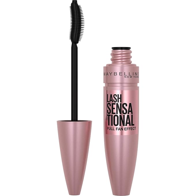 Maybelline Lash Sensational Washable Mascara, Lengthening and Volumizing for a Full Fan Effect, Midnight Black, 1 Count