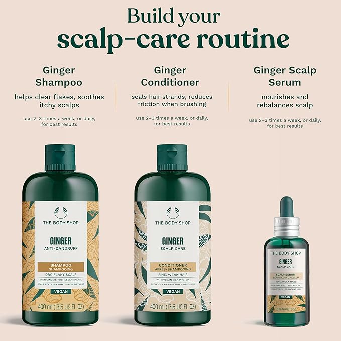 The Body Shop Ginger Scalp Care Conditioner, Fine, Weak Hair, With Silk Protein, Reduces Friction When Brushing, Vegan | 400 mL / 13.5 Oz