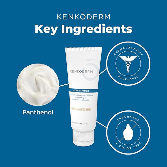 Kenkoderm Psoriasis Conditioner for Sensitive Hair & Skin with 3 Percent Salicylic Acid, Anti-Dandruff Deep Moisturizer for Itchy or Dry Scalp Relief, Color & Fragrance Free, 4 8-Ounce Tubes