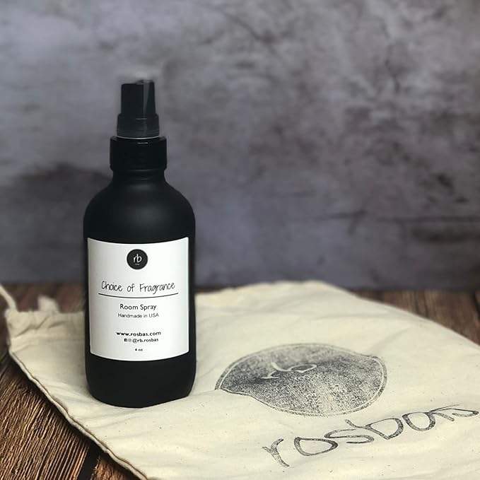 Rosbas Room Spray, Black Sea Scented, Matte Black Glass Bottle, 4 oz, Drawstring Cotton Bag, Long Lasting Scented Air Freshener, Non-Aerosol, Handmade in the USA