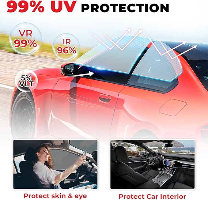 50% VLT Ceramic Car Window Tint Film (20In x 20Ft), 99% UV & 96% IRR Blocks, 5-Layer Automotive Tints for Privacy Sun & Glare Protection Heat Blocking Scratch Resistant