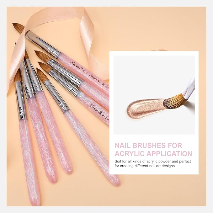 Acrylic Nail Brush Size #8, 100% Pure Kolinsky Nail Art Brushes for Acrylic Application, Sturdy Starry Handle Oval Shaped Nail Design Tools for Professional Manicure DIY, Pink