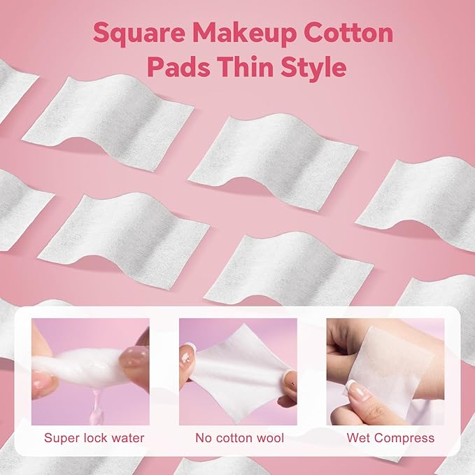 Square Makeup Cotton Pads, 200 Thick and 800 Ultra-Thin Soft, Lint-Free Pads for Makeup Removal, Toner Application and Daily Skincare