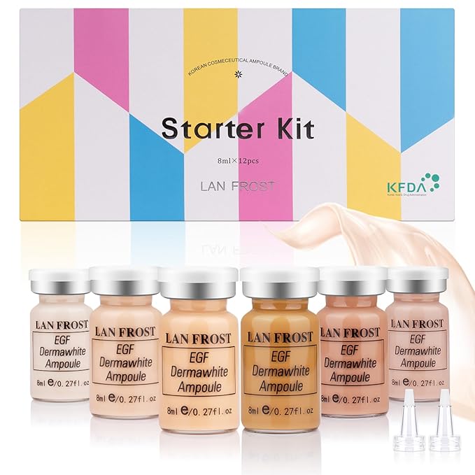 BB Facial Glow Serum Starter Kit Hyaluronic Acid Essence Foundation Skin Care Kit 0.27oz 6 Vials, Combined With Niacinamide and Peptides To Brighten Skin Tone Anti-Aging Foundation 6-Color(Multicolo)