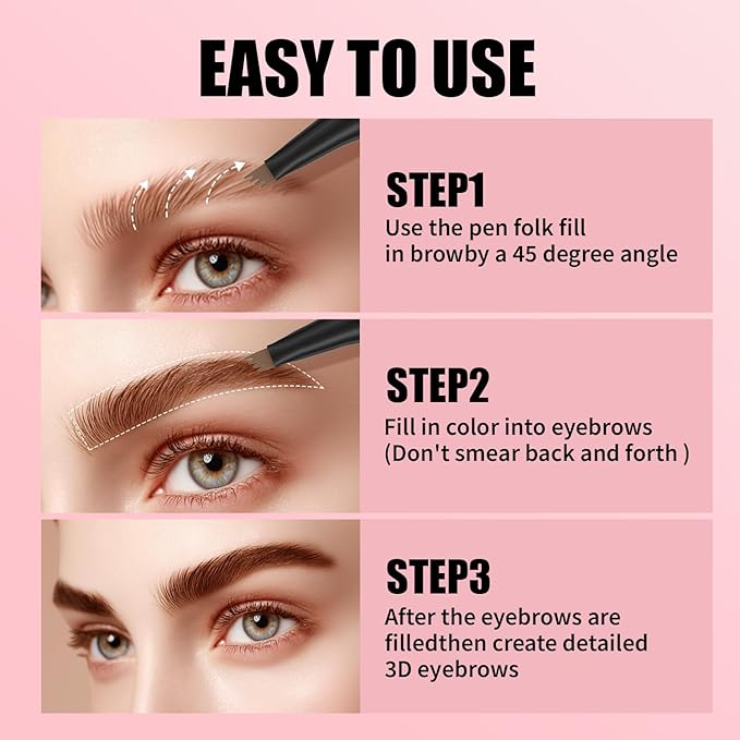 QIC Microblading Eyebrow Pen,Eyebrow Pencils for Women with 4-Fork-Tip, Waterproof Eye Brow Pencil Natural Hair-Like And Long-Lasting (Gray)