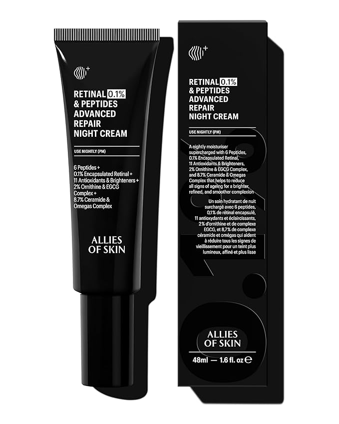 Allies of Skin Retinal 0.1% Peptides Repair Night Cream with 0.1% Encapsulated Retinal, 6 Peptides, 2% Ornithine & EGCG Complex, 8.7% Ceramides & Omegas Complex