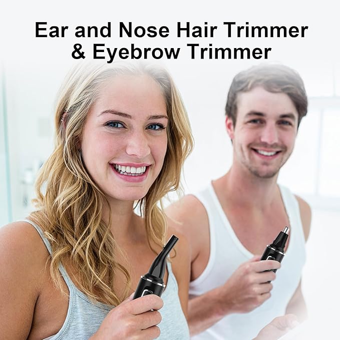 Nose Hair Trimmers for Men，Rechargeable Hair Trimmer 2 in 1 Painless Multifunctional Ear and Nose Hair Trimmer with IPX7 Waterproof Dual Edge Blades (Black Silver)