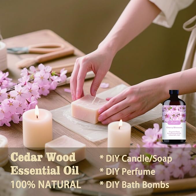 Cherry Blossom Essential Oil-Cherry Blossom Fragrance Oil 4.33oz (130ml)-100% Pure Natural Scent for Diffusers, Candles, Soap Making & Aromatherapy-Relaxing Home & Gift Essential Oil for Bath, Massage
