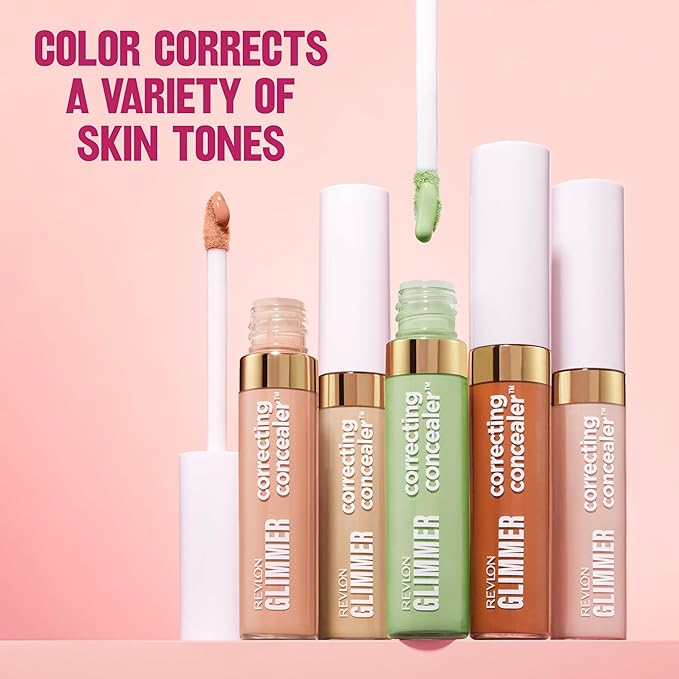 Revlon Glimmer Correcting Concealer, Liquid Under Eye Makeup, Made with Caffeine, Vitamin C, & Stevioside, 101 Peach, 0.3 fl oz