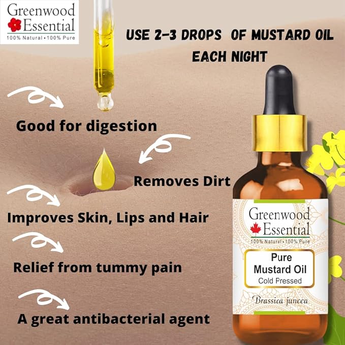 Greenwood Essential Mustard Oil (Brassica juncea) with Glass Dropper | Cold Pressed | Natural | Undiluted | For Diluting Essential Oils | For Skin & Massage | Men & Women | 15ml (0.50 oz)
