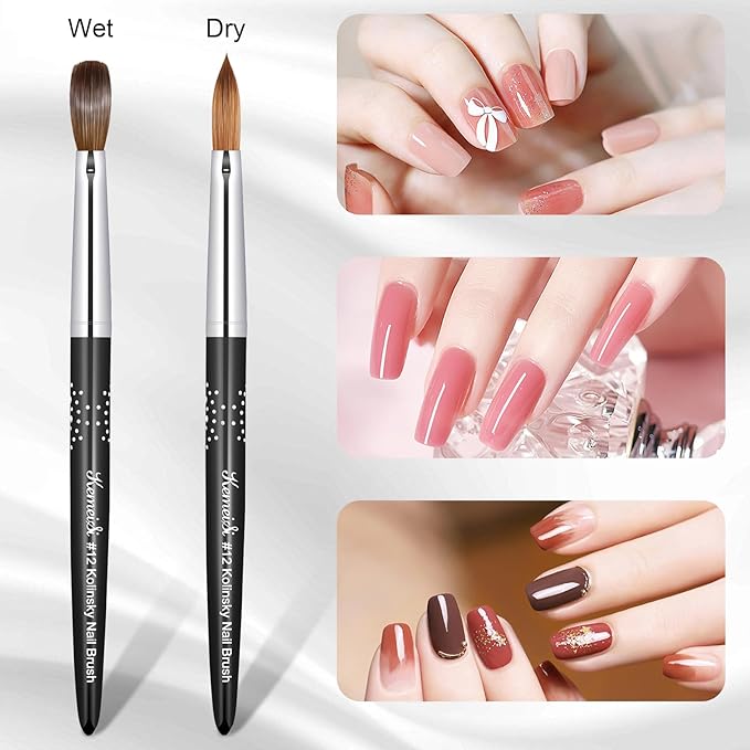 Acrylic Nail Brush Size #12, Kolinsky Nail Art Brushes for Powder Application, Sturdy Handle Oval Shaped DIY Tools for Professional Manicure