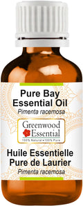 Greenwood Essential Bay Essential Oil (Pimenta racemosa) Pure | Non-Sticky | Non-Greasy | Lightweight | Men & Women | All Skin Types | Steam Distilled 100ml (3.38 oz)