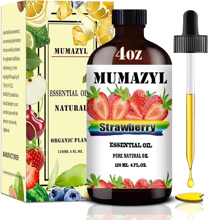 Strawberry Essential Oil, Strawberry Oil 4 Fl Oz 120ML for Diffuser Humidifier Yoga Cleaning DIY Candle Soap Making Essential Oils