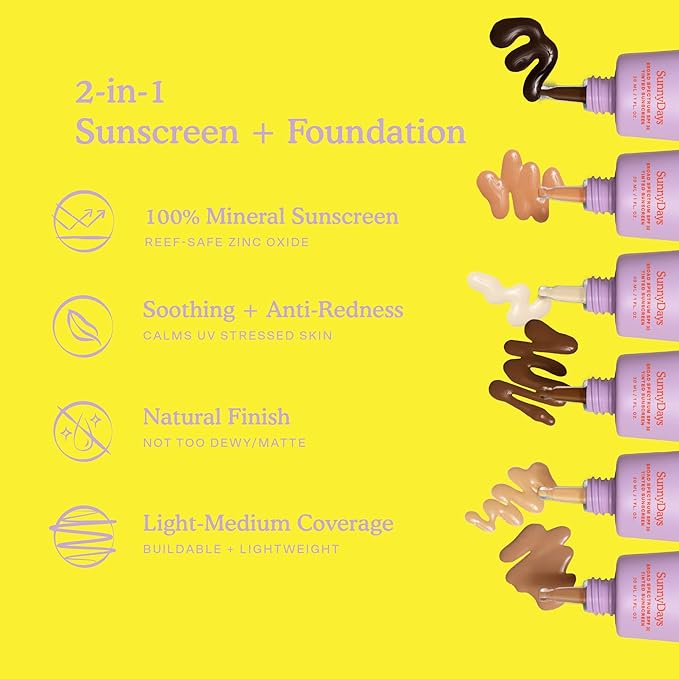 Tower 28 Beauty SunnyDays SPF 30 Tinted Mineral Sunscreen For Sensitive Skin - 2-in-1 Facial Broad Spectrum UVA/UVB Protection + Foundation - Shade 25 OCEAN PARK - Medium with Warm Undertones, 1 Fl Oz