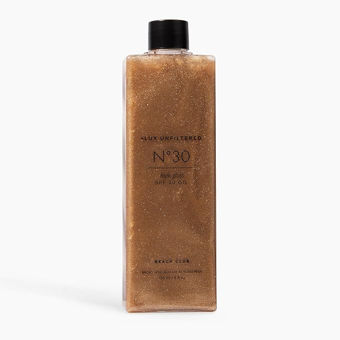 '+ Lux Unfiltered N°30 Shimmer Body Oil with SPF 30 - Hydrating & Nourishing High Gloss Tanning Oil, Instant Bronze Shimmer Sunscreen - Oxybenzone Free - Broad Spectrum Sunscreen SPF 30