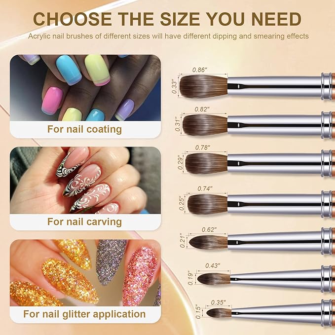 Acrylic Nail Brush Size 10, 100% Real Kolinsky Art Nail Brush for Acrylic Powder Application, Handmade Women Manicure Nail Extension Tool for Professional DIY Home Salon and Beginners