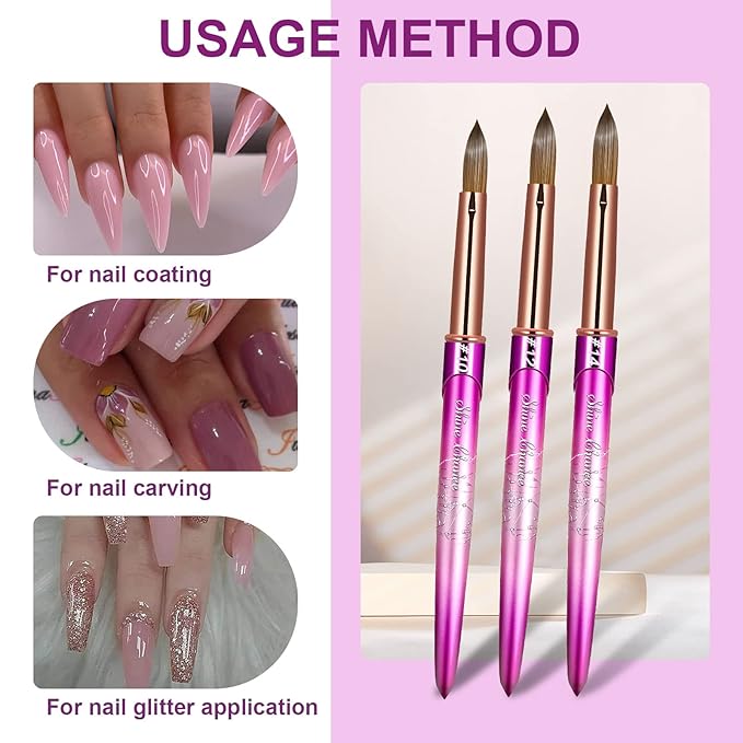 Acrylic Nail Brush Size 14, 100% Real Kolinsky Art Nail Brush for Acrylic Powder Application, Handmade Women Manicure Nail Extension Tool for Professional DIY Home Salon and Beginners