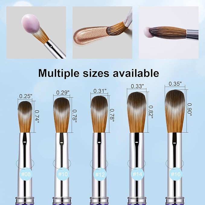 Acrylic Nail Brush Size 14, 100% Pure Kolinsky 3D Art Nail Brush with Gradient Blue Handle, Art Design Powder Nail Brush Pen for Nails Extension & Carving, Acrylic Application Tools
