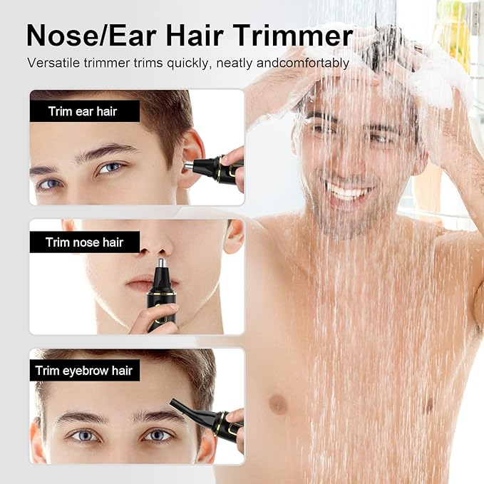 Nose Hair Trimmers for Men，Rechargeable Hair Trimmer 2 in 1 Painless Multifunctional Ear and Nose Hair Trimmer with IPX7 Waterproof Dual Edge Blades (Black)