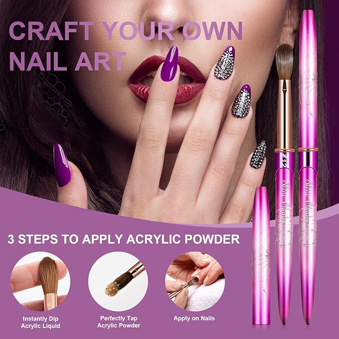 Acrylic Nail Brush Size 12, 100% Real Kolinsky Art Nail Brush for Acrylic Powder Application, Handmade Women Manicure Nail Extension Tool for Professional DIY Home Salon and Beginners