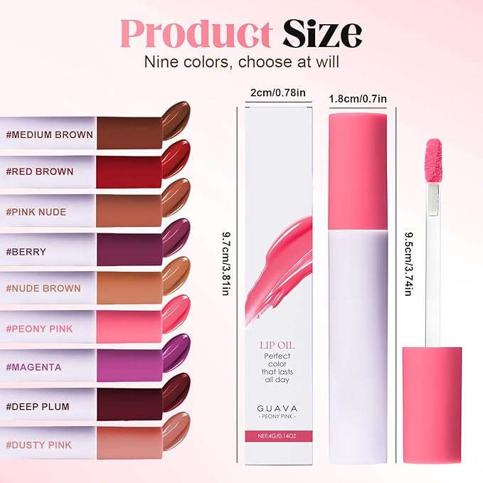 Lips Staining Lip Oil, 2026 New Lip Tint Lips Oil Long-Lasting Moisturizing, Plumping Hydrating Glossy Lip Glosses, Glossy Lip Stain Creamy Texture for Girl and Women (GUAVA)