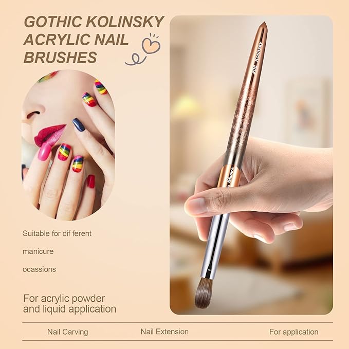 Acrylic Nail Brush Size 8, 100% Real Kolinsky Art Nail Brush for Acrylic Powder Application, Handmade Women Manicure Nail Extension Tool for Professional DIY Home Salon and Beginners