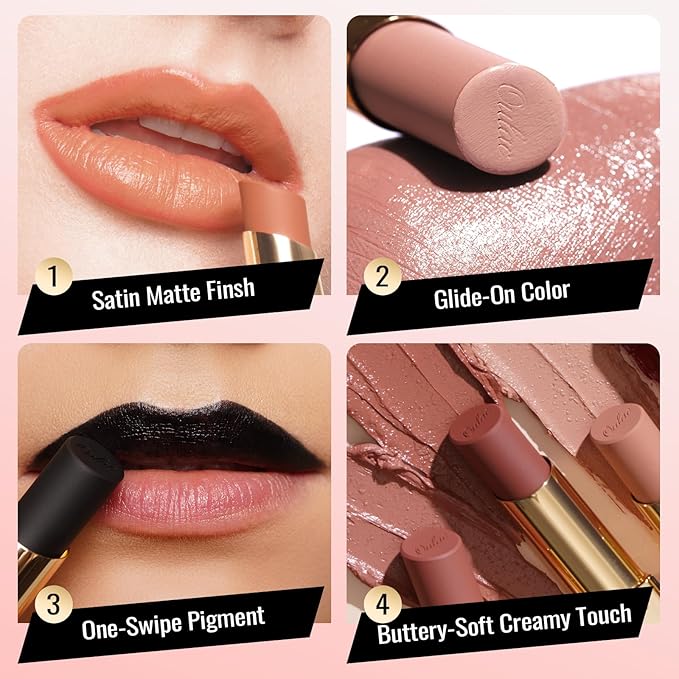 Oulac Pink Lipsticks for Women, Coral Nude Matte Lipstick, Full Coverage Lip Color, Satin Matte Finish, Cream Texture, Hydrating, Infused with Hyaluronic Acid, Vegan & Clean Beauty 4g SG06 Babe