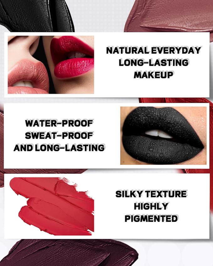 Dark Purple Lipstick Long Lasting for Women, Hydrating Matte Velvet Lip Gloss Nude Liquid Lipstick Intense Lip Color Non Stick Smudge-Proof & Waterproof Lipgloss Bold Glow Goth Lip Stick Makeup-04
