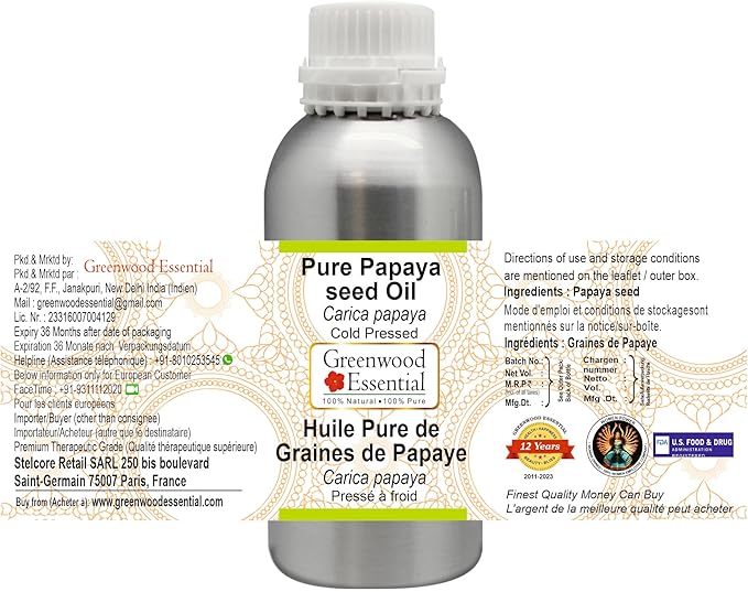 Greenwood Essential Pure Papaya seed Oil (Carica papaya) Cold Pressed 1250ml (42 oz)