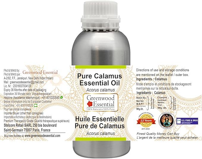 Greenwood Essential Pure Calamus Essential Oil (Acorus Calamus) Steam Distilled 300ml (10.1 oz)