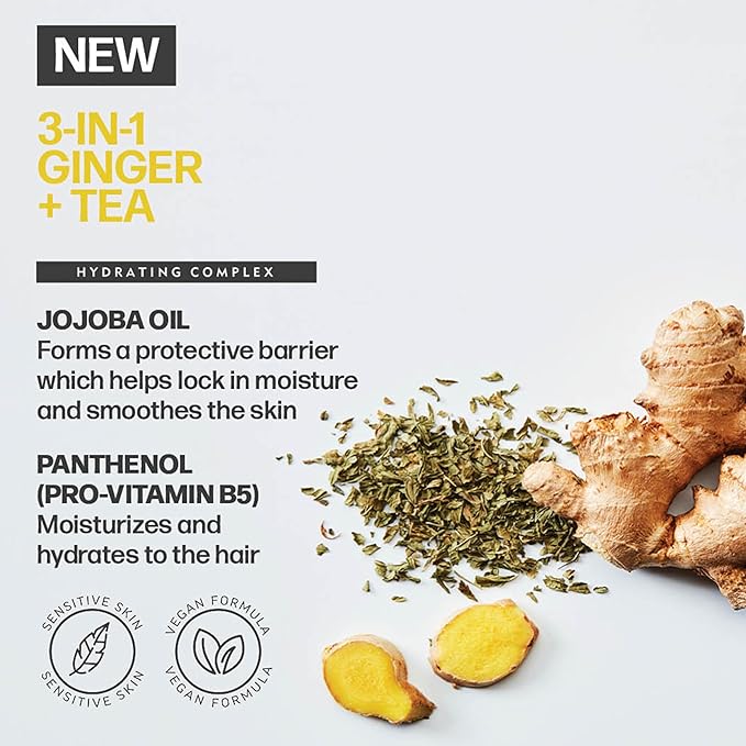 AMERICAN CREW 3-in-1 Ginger & Tea, Shampoo, Conditioner & Body Wash for Men, Hair Care Gift for Him, Revitalizing and Refreshing Fragrance, 15.2 fl oz