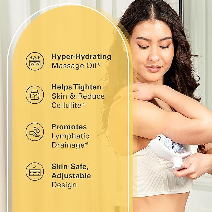 Anti Cellulite Oil and Lymphatic Drainage Massager Kit | Fascia Blaster for Contoured & Smoother Skin | Muscle Roller for Sore Arms, Legs, and Stomach, 8 fl oz by M3 Naturals