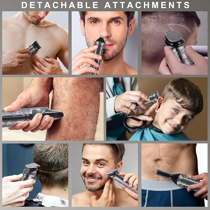 Hatteker 8-in-1 Multi-Functional Grooming Kit for Men Beard Trimmer for Men Hair Clipper Precision TrimmerNose Ear Trimmer Body Groomer Zero-Gap T-Blade, IPX7 Waterproof Cordless Trimmer Set