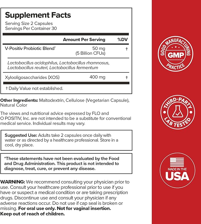 O Positiv URO Vaginal Probiotics for Women pH Balance with Prebiotics & Lactobacillus Probiotic Blend - Vaginal Health Supplement - Promote Healthy Vaginal Odor & Vaginal Flora, 60 Count (Pack of 2)