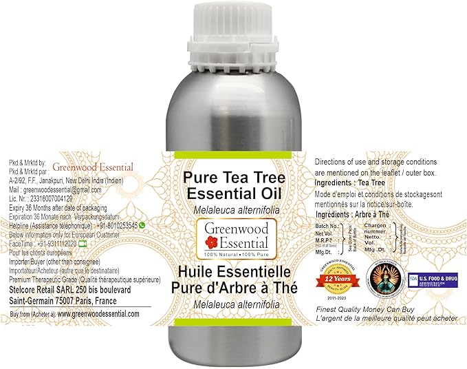Greenwood Essential Tea Tree Essential Oil (Melaleuca alternifolia) Steam Distilled 630ml (21.3 oz)