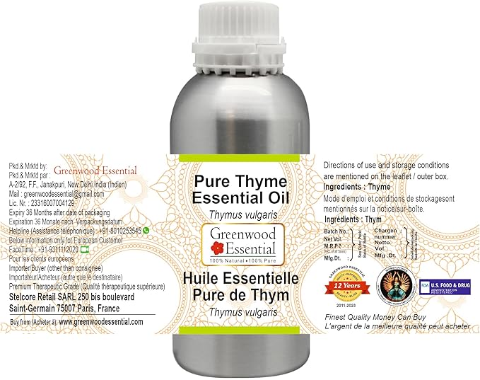 Greenwood Essential Thyme Essential Oil (Thymus vulgaris) Steam Distilled 1250ml (42.2 oz)